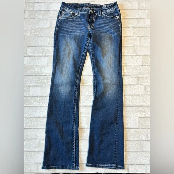 Miss Me Dark Blue Boot Cut Jeans with Embroidered Pocket - Picture 2 of 7